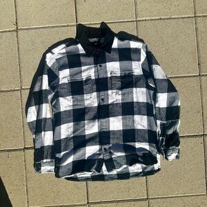 Black and white plaid button-up shirt